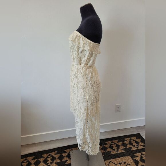 Trixxi Cream Lace High Low Dress Sleeveless Tube Top Boho Fairy Gypsy Medium - Picture 3 of 12